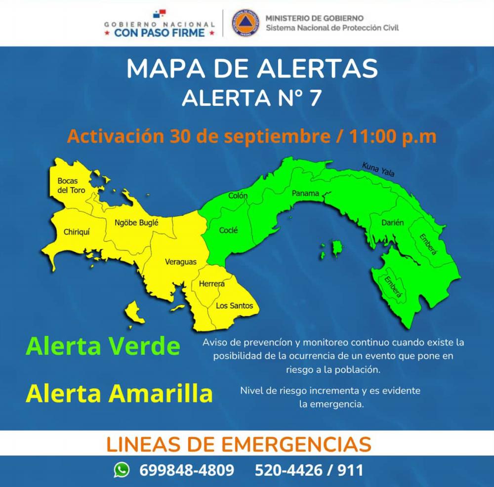 $!Declaran alerta amarilla en cinco provincias y una comarca