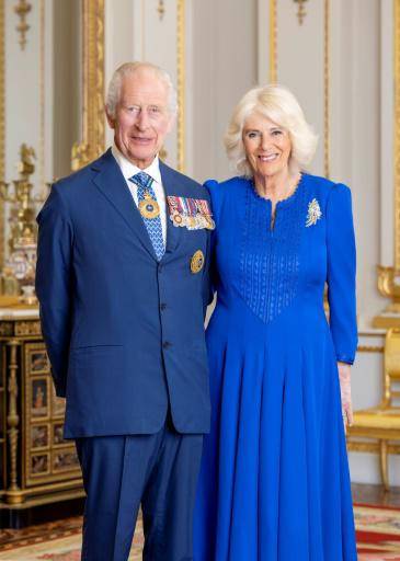 Un retrato de los reyes Carlos III y Camila en el Palacio de Buckingham, en Londres, difundido el 14 de julio de 2024