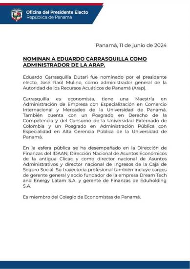 $!Nominan a Eduardo Carrasquilla como administrador de la ARAP