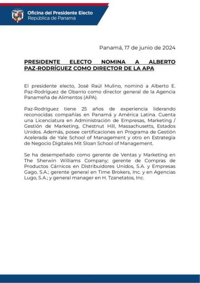 $!Presidente electo nomina a Alberto Paz-Rodríguez como director de la APA