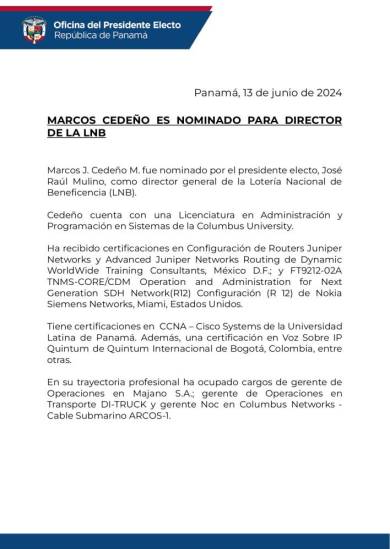 $!Marcos Cedeño es nominado para director de la LNB