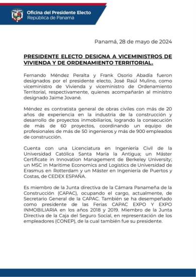 $!Designan a viceministros de Vivienda y de Ordenamiento Territorial