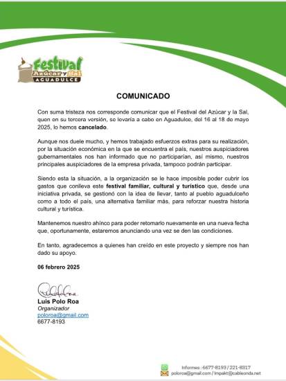 $!Se cancela el Festival del Azúcar y la Sal por falta de apoyo económico