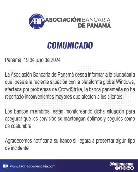 $!Banca panameña no presenta inconvenientes por el fallo de CrowdStrike