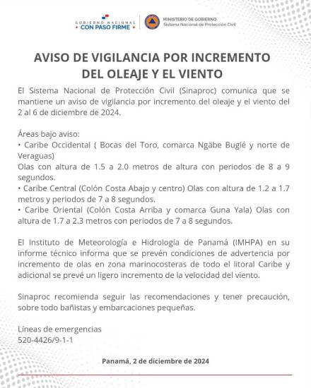 $!Emiten aviso de vigilancia por incremento de oleaje y viento