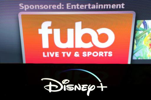 Fotocomposición con los logos de las empresas estadounidenses de televisión digital Disney y FuboTV