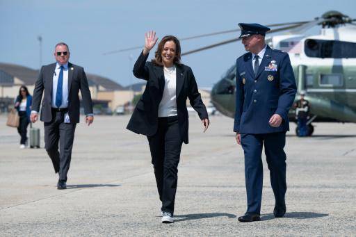 La vicepresidenta de Estados Unidos y candidata demócrata Kamala Harris se dispone a viajar desde Maryland hacia Savannah (Georgia) el 28 de agosto de 2024.