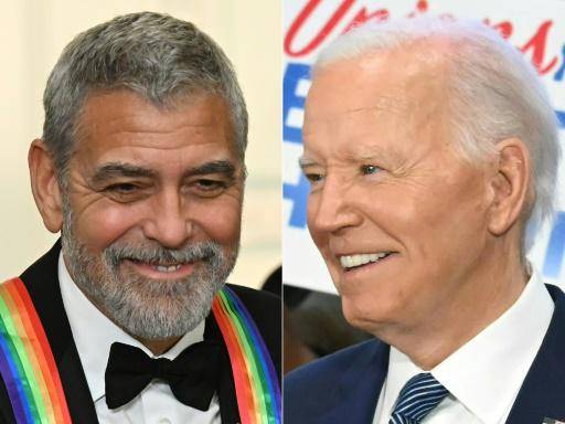 Retratos del actor estadounidense George Clooney (I) y del presidente de EEUU, Joe Biden, en una fotocomposición creada el 10 de julio de 2024