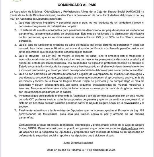 $!AMOACSS se declara en alerta máxima y pide la intervención de la OIT en el debate por la CSS