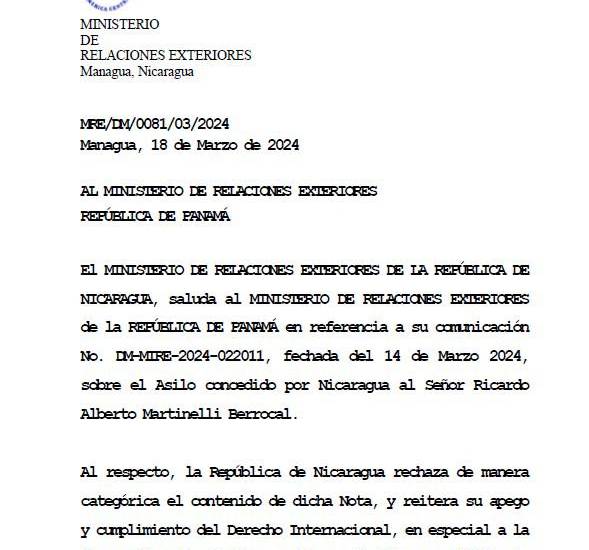 $!Nicaragua pide a Panamá reconocer el asilo al exmandatario Martinelli