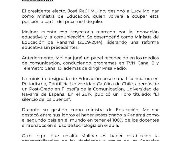 $!Es oficial: Lucy Molinar regresa como ministra de Educación