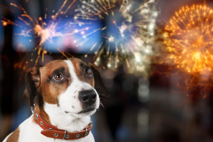 Freepik | Un Perro doméstico mirando los fuegos artificiales a través de la ventana.