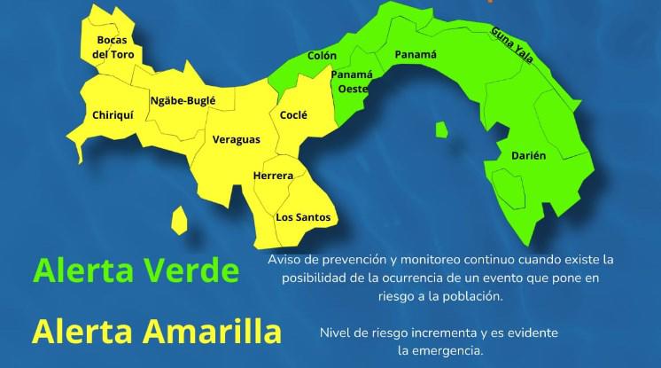 Sinaproc declara Alerta Amarilla en seis provincias y una comarca