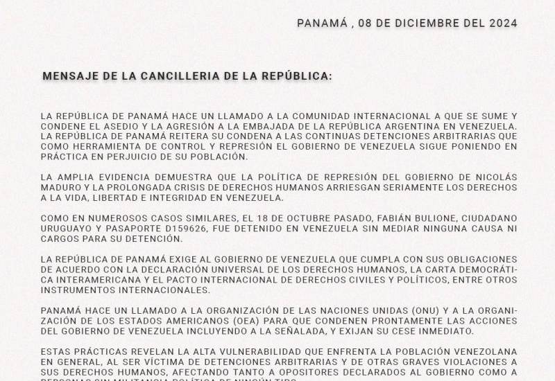 $!Panamá rechaza agresión a la Embajada de Argentina en Venezuela