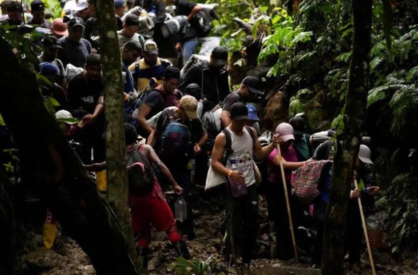 AFP | Un grupo de migrantes caminando por la selva del Darién.
