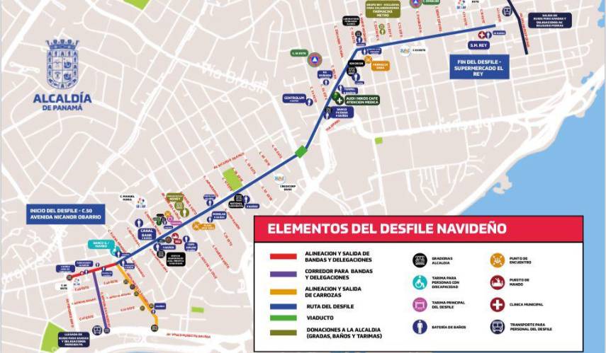 Habilitan líneas y puntos de emergencia en la ruta del desfile de Navidad de la capital