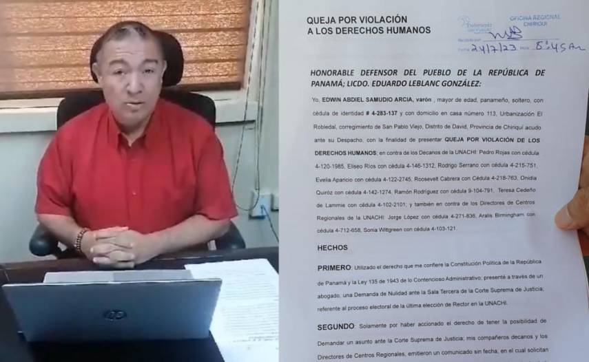 Samudio presenta queja ante la Defensoría del Pueblo contra decanos de la Unachi