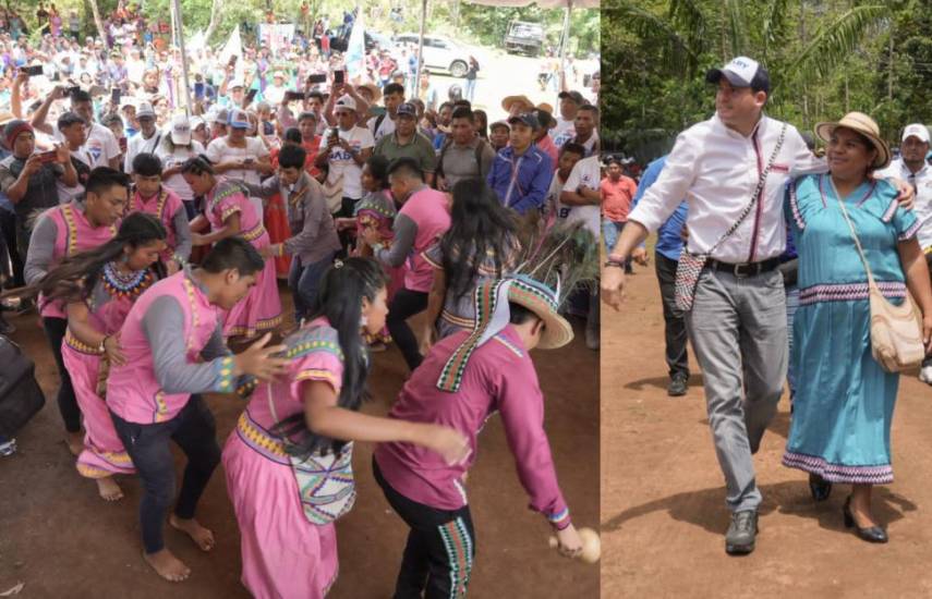 Carrizo es recibido con bailes tradicionales durante su recorrido por Müna y Ñurúm en la comarca Ngäbe Buglé